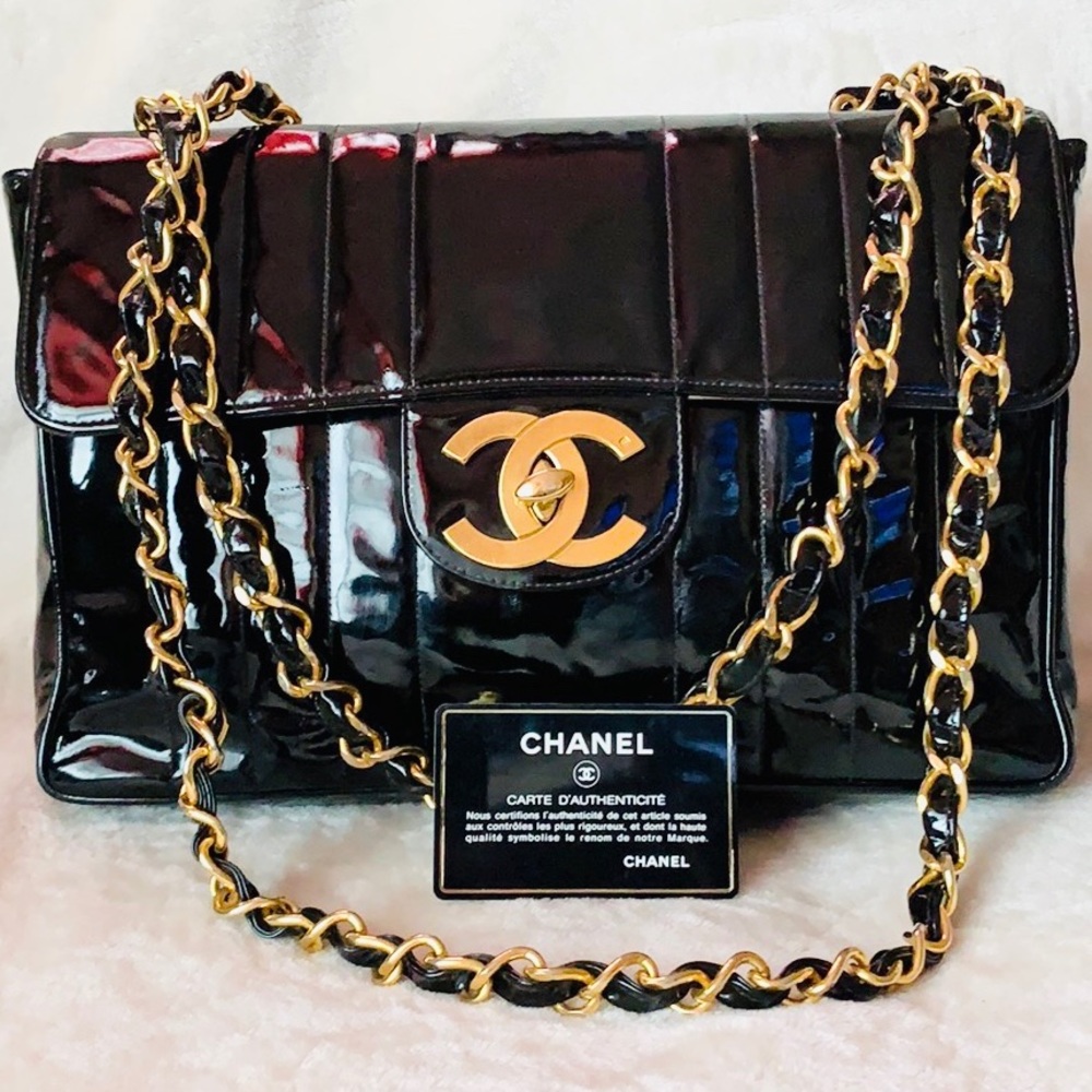 CHANEL 24k Gold Chevron Vertical Jumbo XL Flap Bag